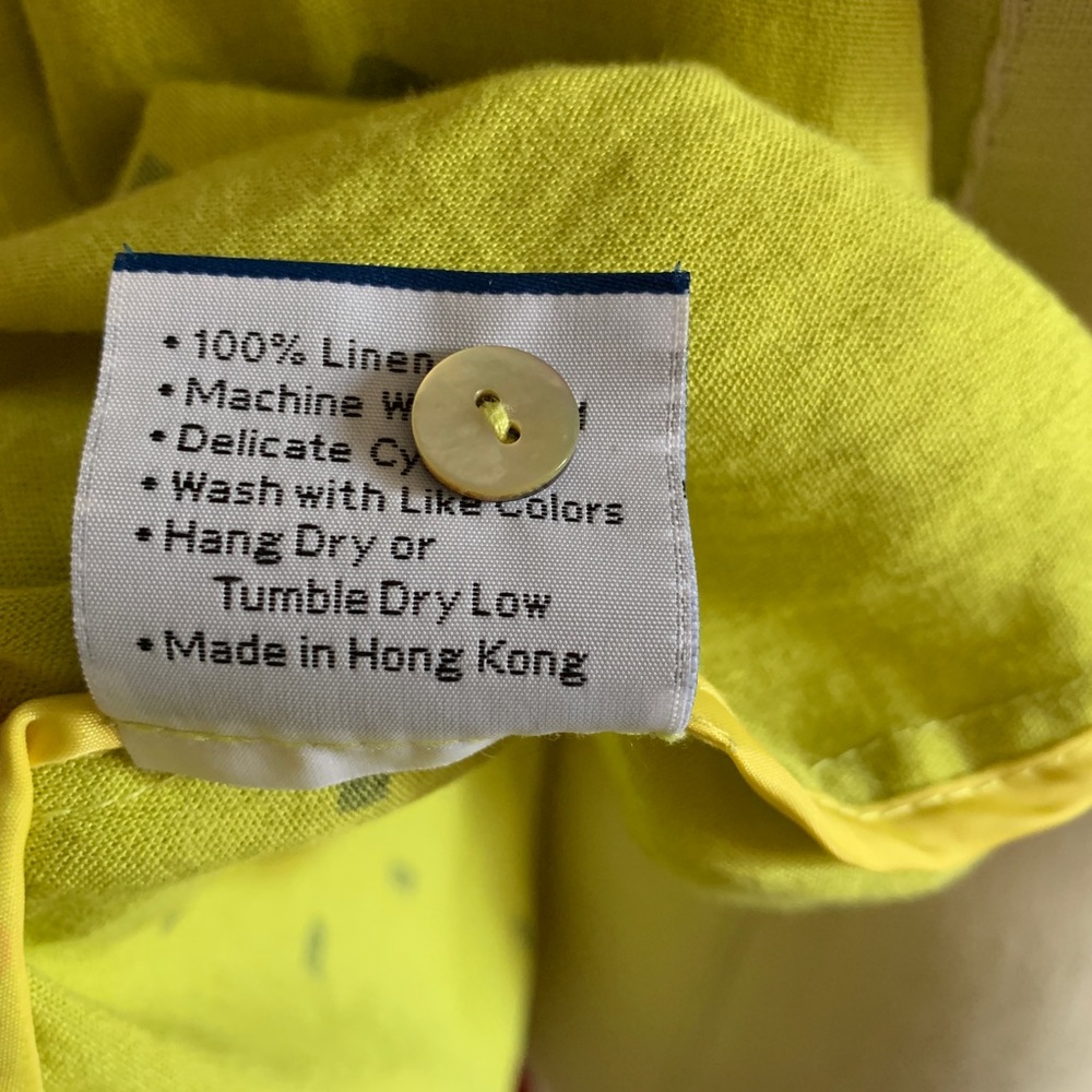 LINEN FRIDAZE maximalist button up tunic neon chartreuse lime with pop geometric - Picture 8 of 10